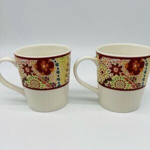 Starbucks 2007 Set of 2 Strawberry Paisley Floral Coffee Cup Mugs NWOT